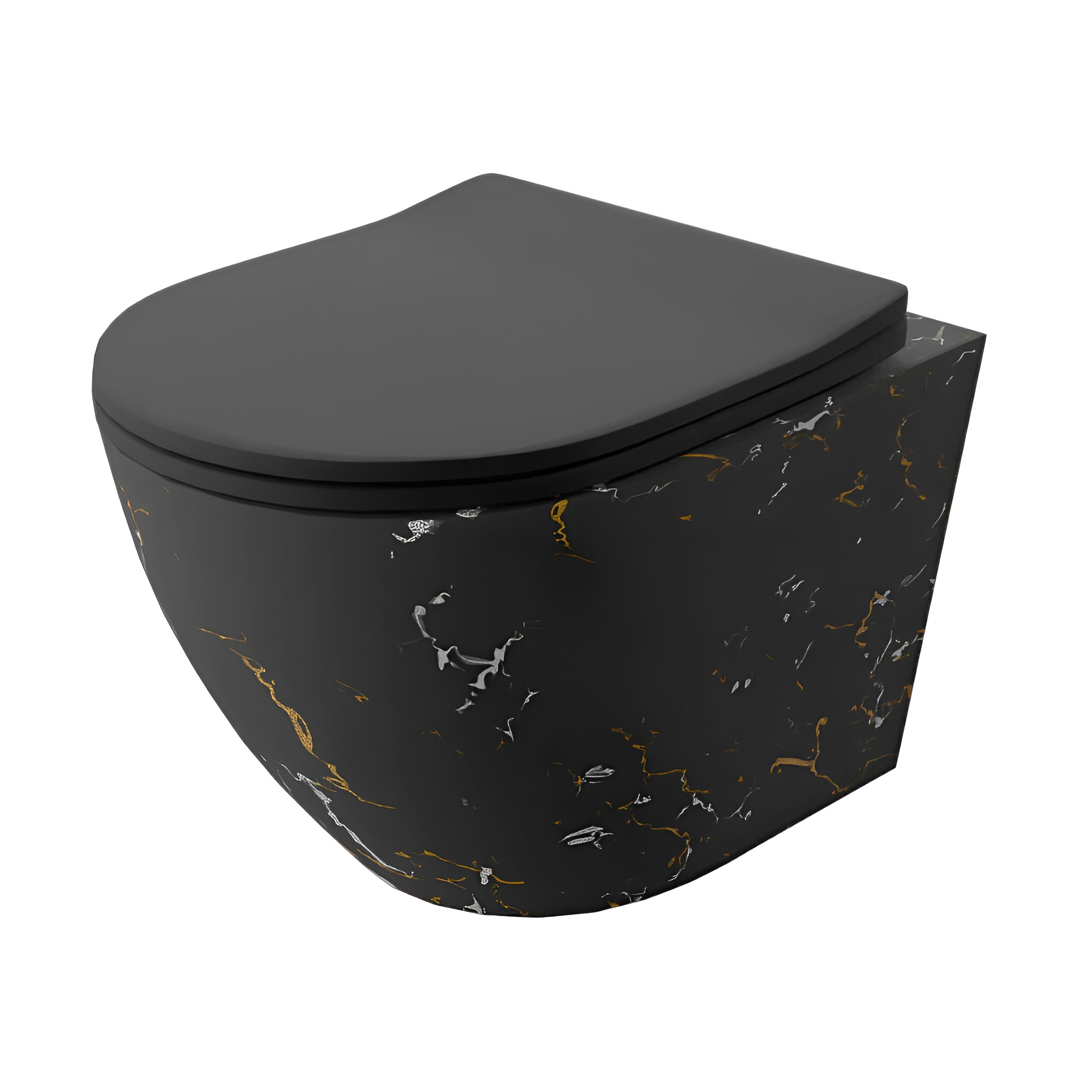 Wand-WC SOFI SLIM FIRE – matt schwarz mit Marmoroptik, Slim-Sitz, randlos