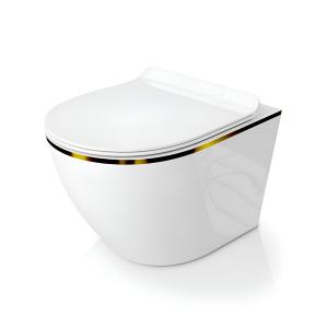 Hänge-WC Sofi Slim Gold Line – Schneeweiß mit feiner Goldlinie, randlos, SoftClose-Sitz - Zusatzbild