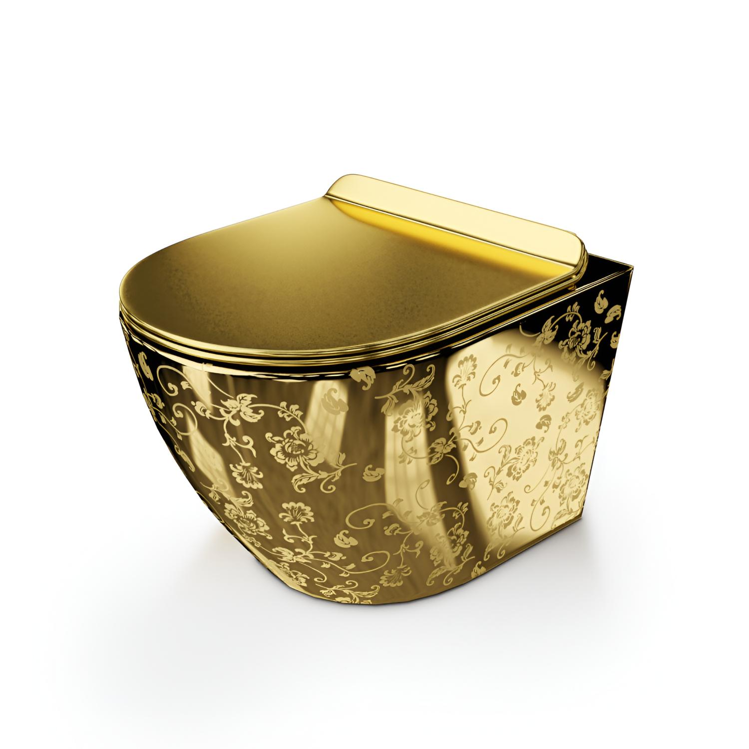 Detailansicht goldenes WC mit Muster