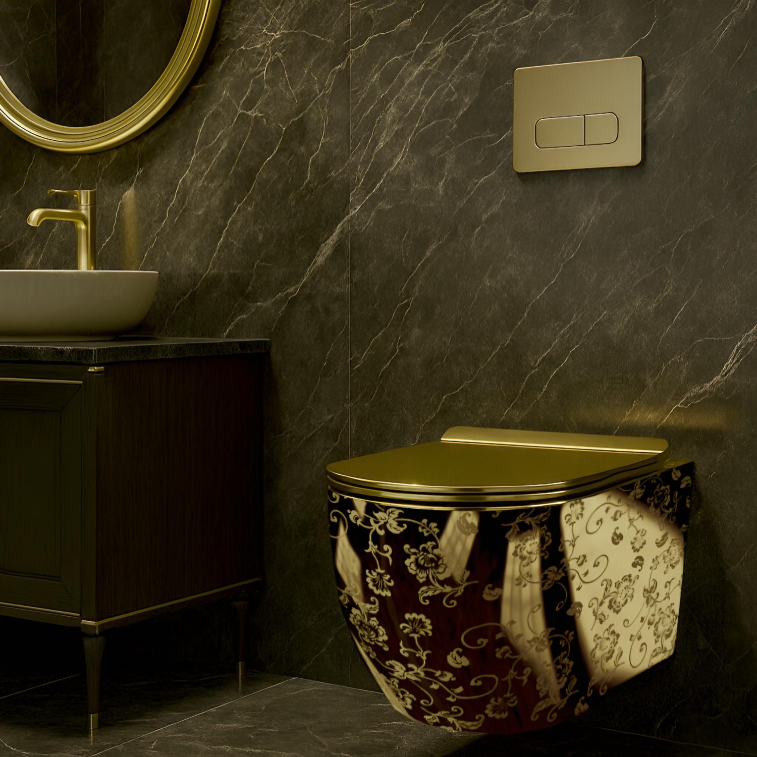 Goldene WC-Sch&uuml;ssel mit floralem Muster