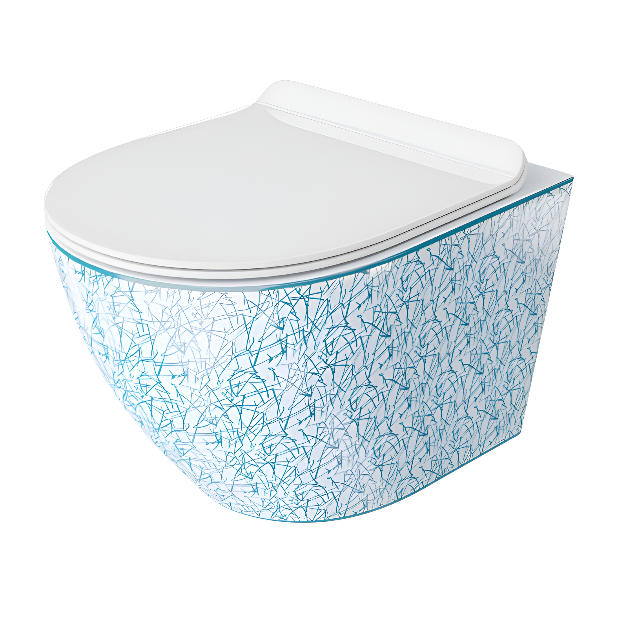 Wand-WC SOFI SLIM KRESZ mit Slim-Sitz und blauem KRESZ-Dekor