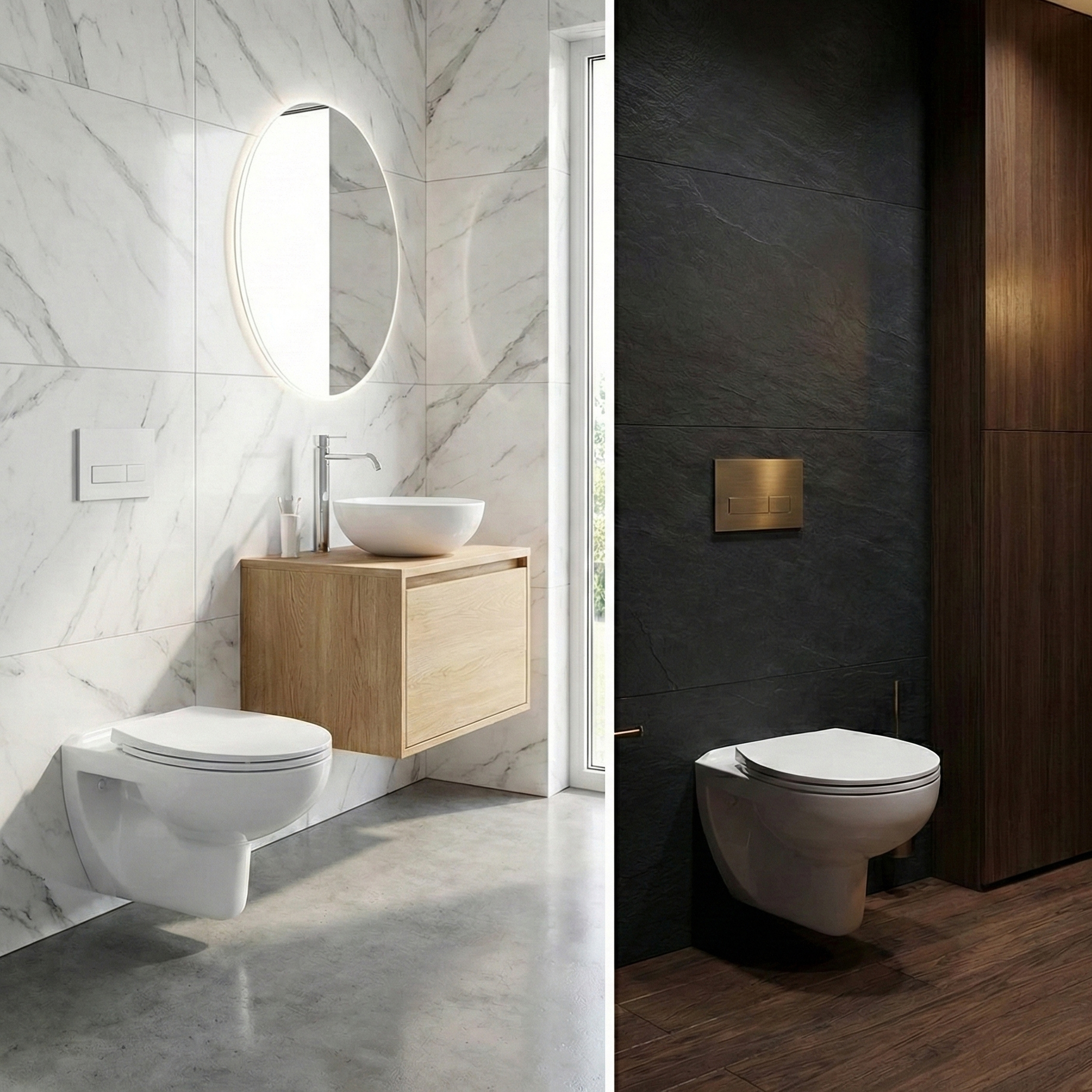 Wand-WC ARCTIC - rund, randlos, mit Soft-Close-Sitz im Badezimmer