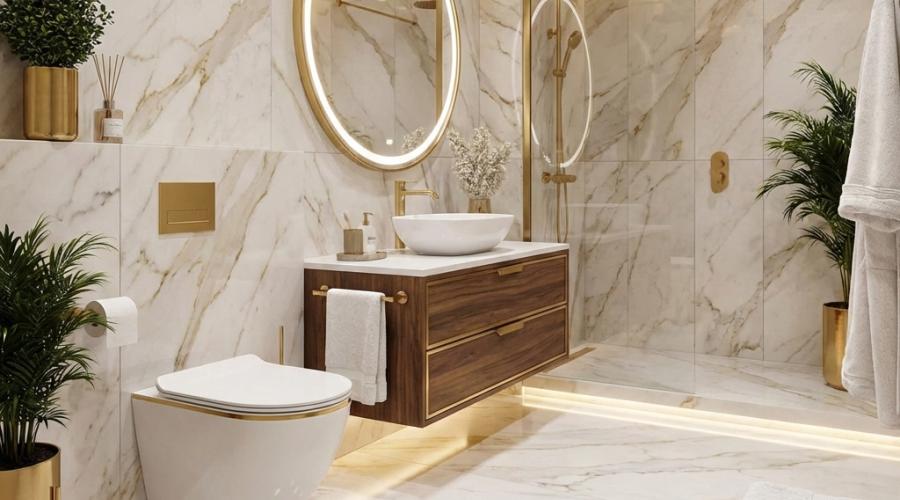 WC mit Goldakzent – dezenter Luxus für stilvolle Bäder