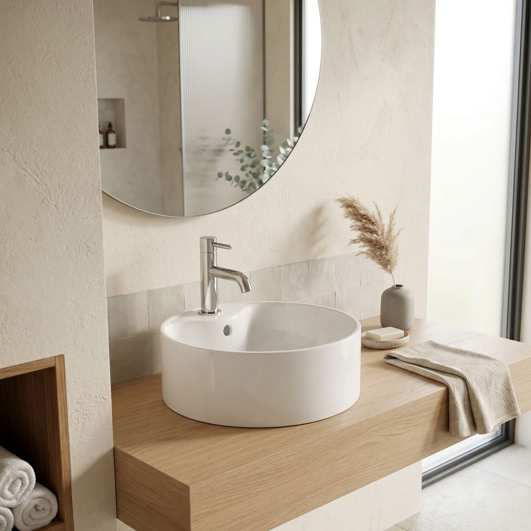 Aufsatzwaschbecken TENERYFA – rundes Design in Weiß