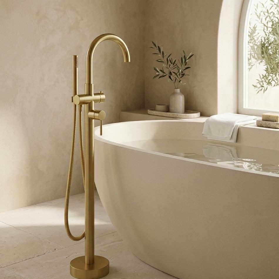 Freistehende Badewannenarmatur Orion Rund – Brushed Gold
