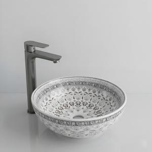 Aufsatzwaschbecken ROSA – Terrazzo-Optik – rundes Design mit feinem Rand - Zusatzbild