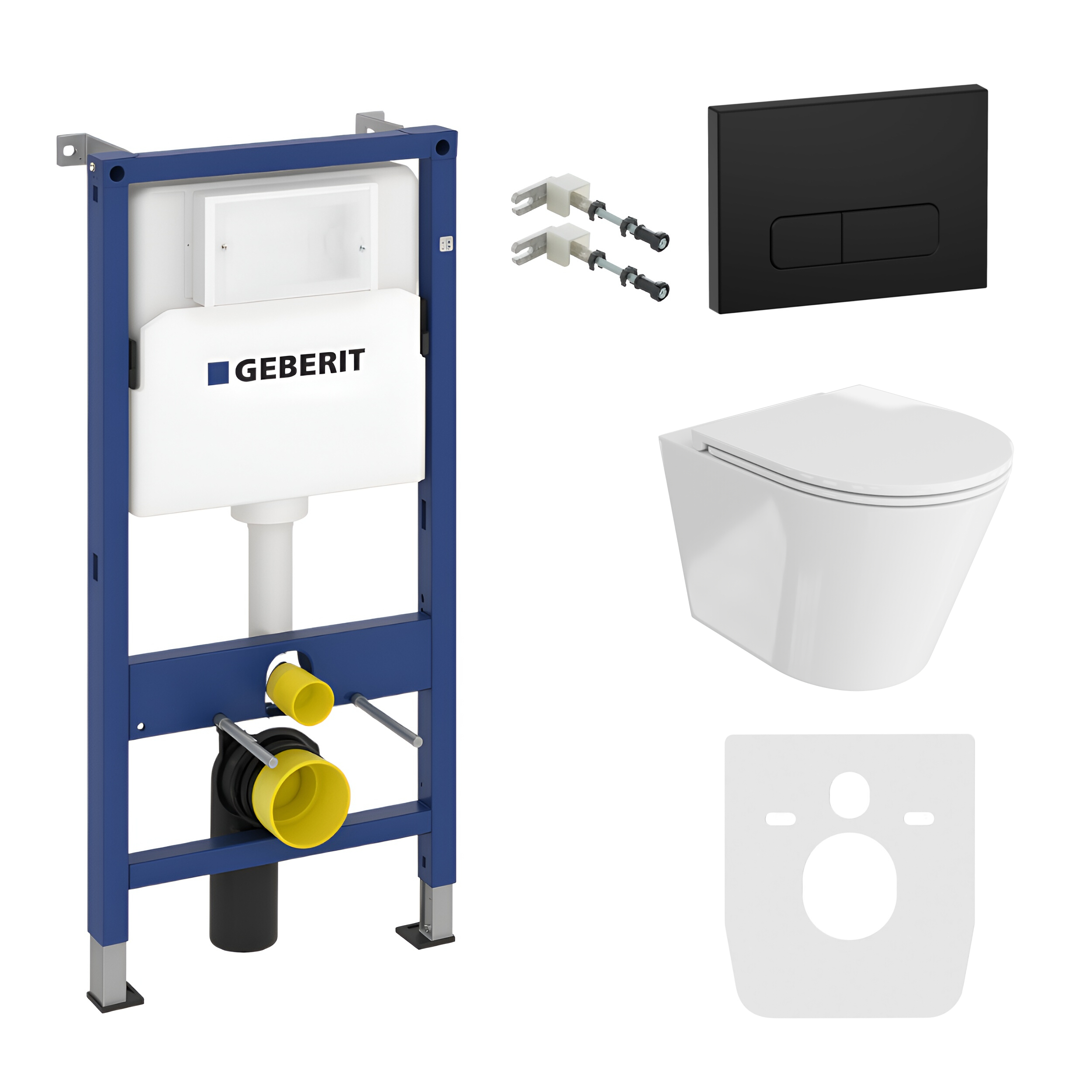 KOMPLETT-PAKET: Geberit Duofix Basic Vorwandelement + Wand-WC Tiefspül Galve Becken Spülrandlos + Bedienplatte Delta 25 für Doppelspülung
