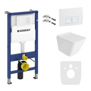 KOMPLETT-PAKET: Geberit Duofix Basic Vorwandelement + Wand-WC Tiefspül Maio Becken Spülrandlos + Bedienplatte Delta 25 für Doppelspülung - Hauptbild
