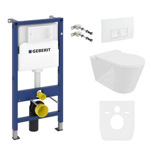 KOMPLETT-PAKET: Geberit Duofix Basic Vorwandelement + Wand-WC Versoni White Edgeless Tornado-Bündigsystem + Bedienplatte Delta 25 für Doppelspülung - Hauptbild