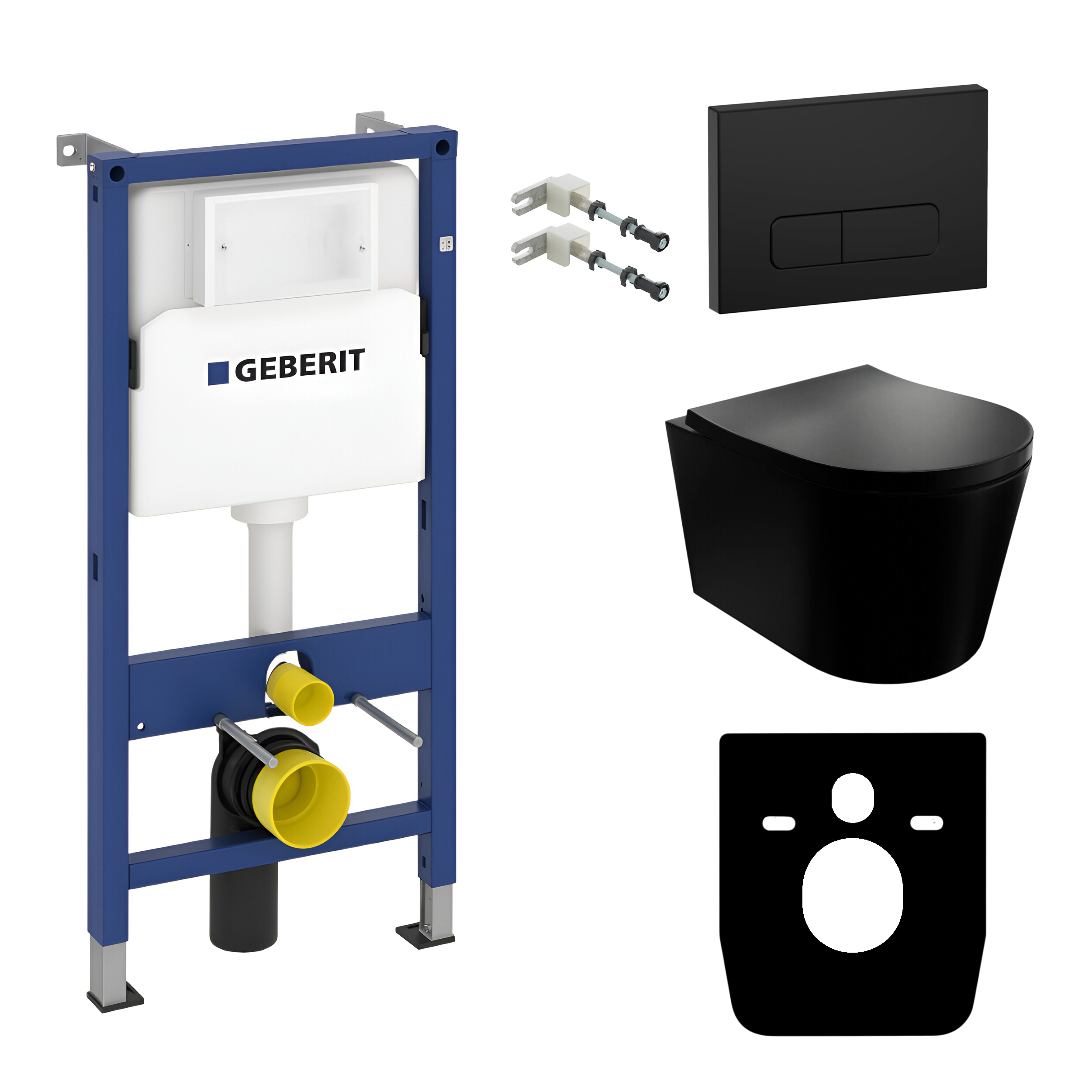 KOMPLETT-PAKET: Geberit Duofix Basic Vorwandelement + Wand-WC Versoni Black Edgeless Tornado-Bündigsystem + Bedienplatte Delta 25 für Doppelspülung