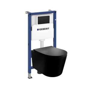 KOMPLETT-PAKET: Geberit Duofix Basic Vorwandelement + Wand-WC Versoni Black Edgeless Tornado-Bündigsystem + Bedienplatte Delta 25 für Doppelspülung - Zusatzbild