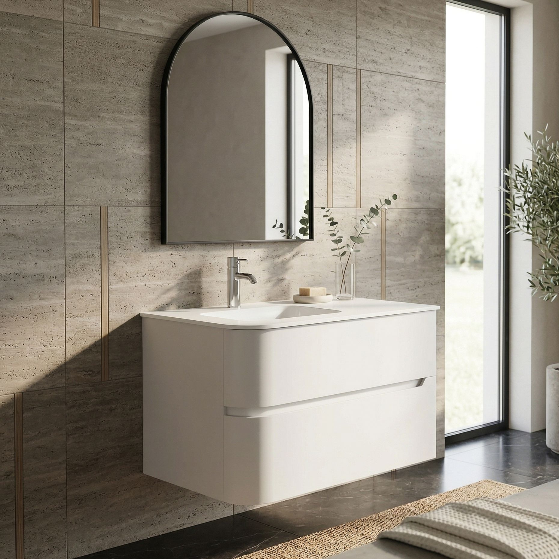 Wandhängendes Badmöbel-Set Atlanta White 80 cm mit Glaswaschbecken