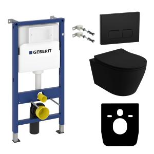KOMPLETT-PAKET: Geberit Duofix Basic Vorwandelement + Wand-WC Tiefspül Brava Black Becken Spülrandlos + Bedienplatte Delta 25 für Doppelspülung - Hauptbild