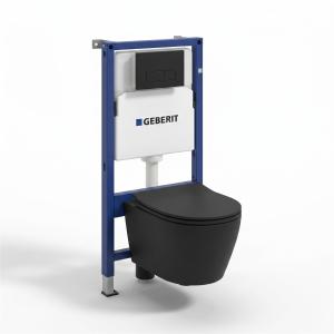 KOMPLETT-PAKET: Geberit Duofix Basic Vorwandelement + Wand-WC Tiefspül Brava Black Becken Spülrandlos + Bedienplatte Delta 25 für Doppelspülung - Zusatzbild