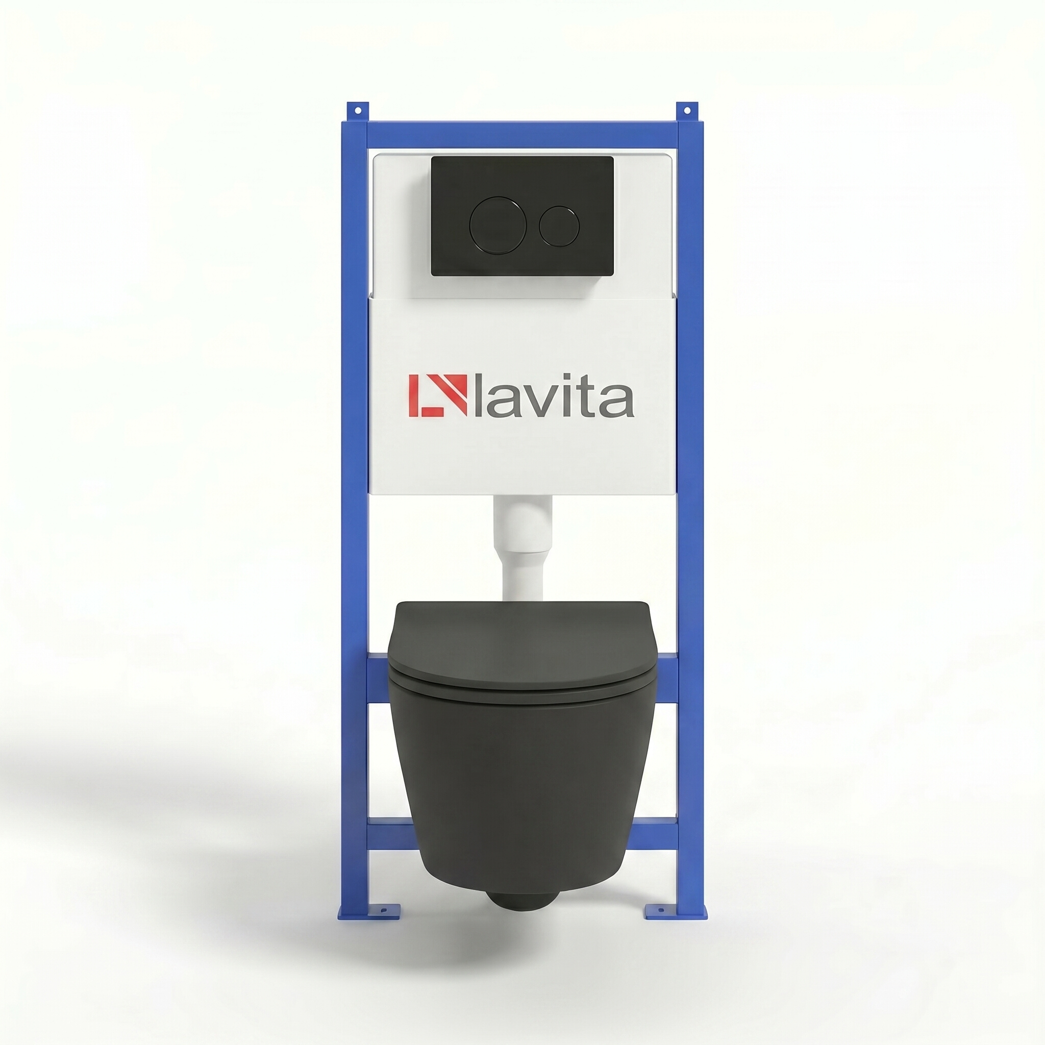 KOMPLETT-PAKET: Lavita LAV 101 Vorwandelement für WC 40cm + Wand Tiefspül WC Spülrandlos Brava Black + Bedienplatte für Doppelspülung