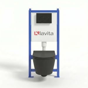 KOMPLETT-PAKET: Lavita LAV 101 Vorwandelement für WC 40cm + Wand Tiefspül WC Spülrandlos Brava Black + Bedienplatte für Doppelspülung - Hauptbild