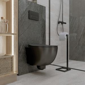 KOMPLETT-PAKET: Lavita LAV 101 Vorwandelement für WC 40cm + Wand Tiefspül WC Spülrandlos Brava Black + Bedienplatte für Doppelspülung - Zusatzbild
