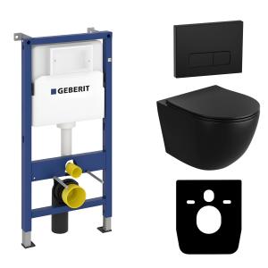 KOMPLETT-PAKET: Geberit Duofix Basic Vorwandelement + Wand-WC Versoni Black Edgeless Tornado-Bündigsystem + Bedienplatte Delta 25 für Doppelspülung - Hauptbild