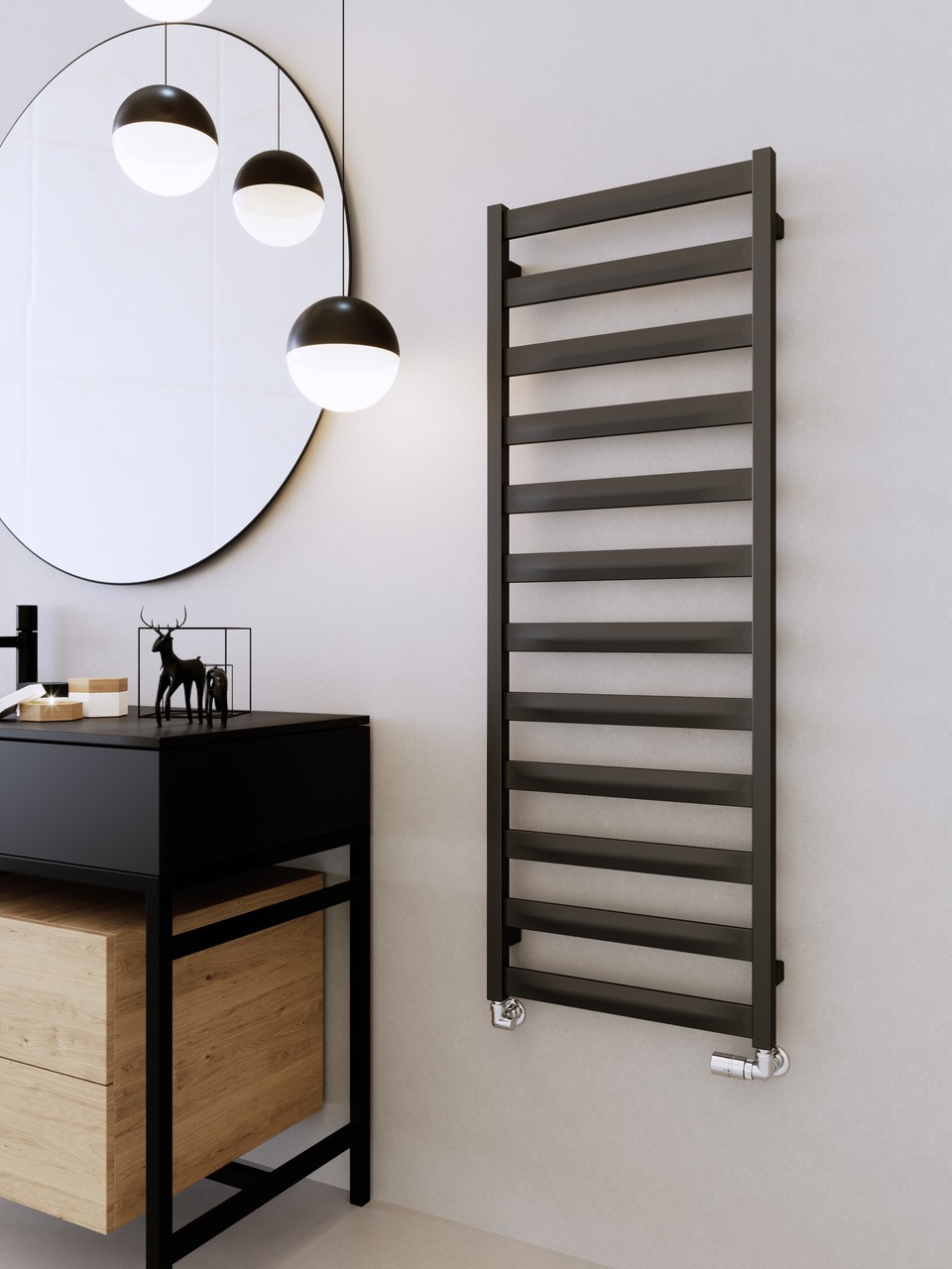 Badheizkörper Hermes Black 1150 – matt tiefschwarz, 1150 x 500 mm