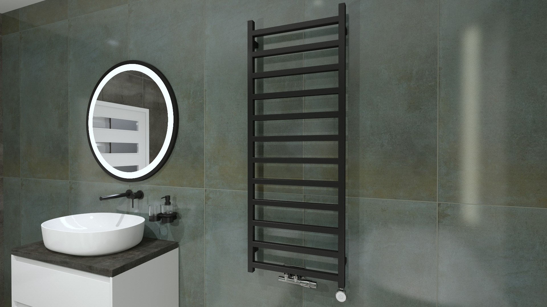 Badheizkörper Lungo Black 960 – 960 x 500 mm, mattschwarz aus niedriggekohltem Stahl