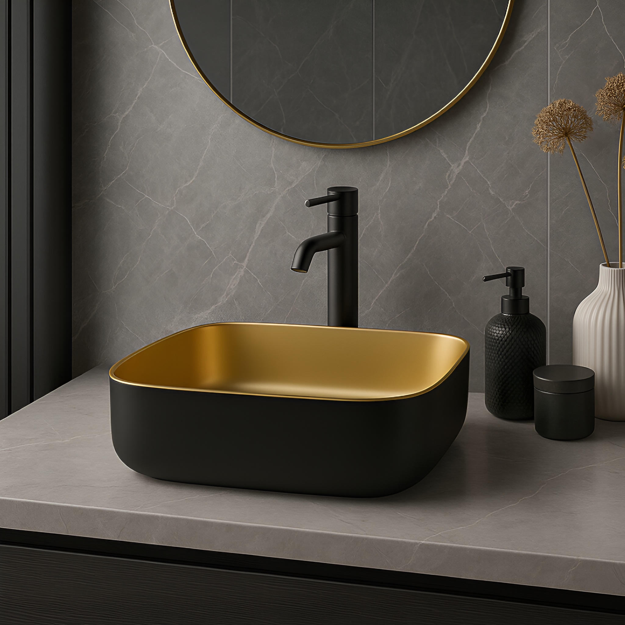 Aufsatzwaschbecken Galera Mini Gold/Schwarz