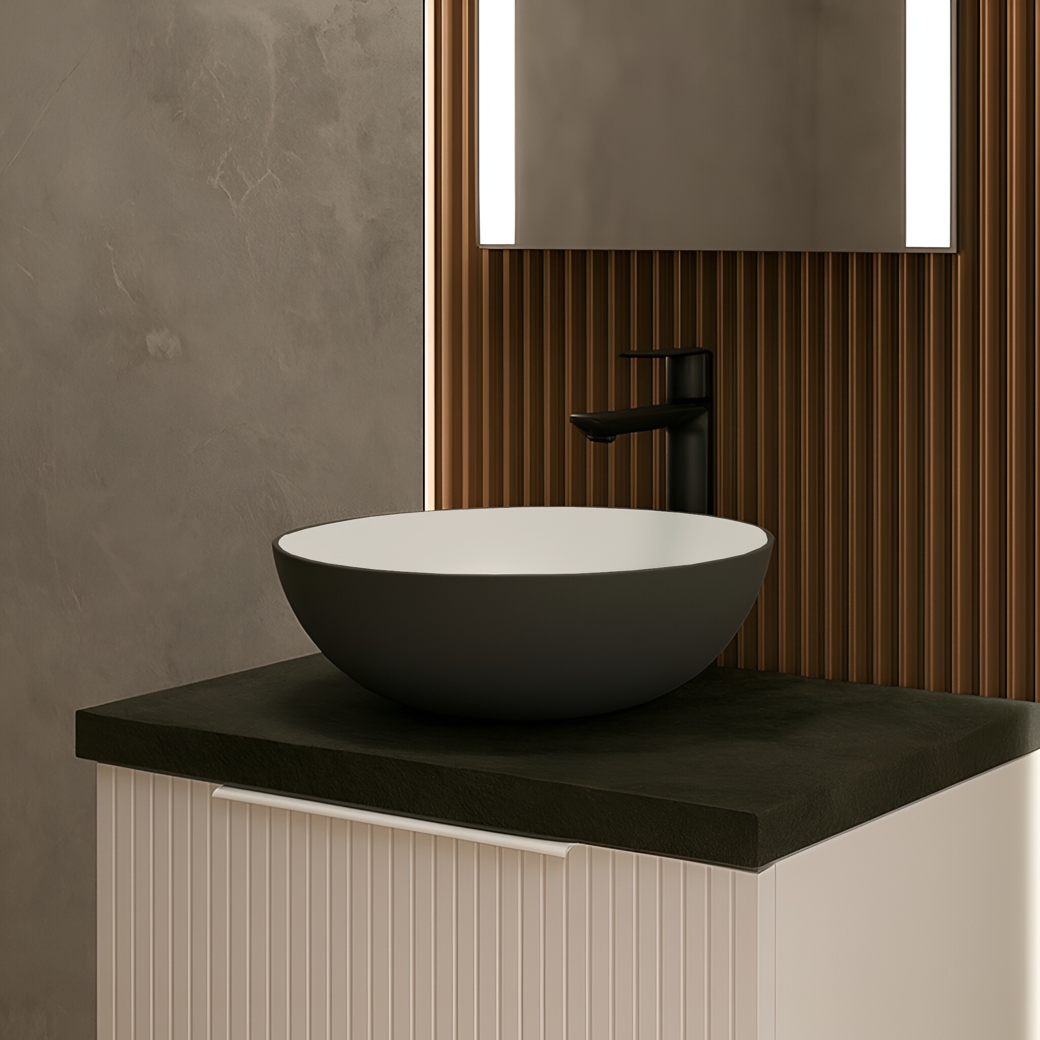 Aufsatzwaschbecken ROSA Black/White – rundes, zweifarbiges Design