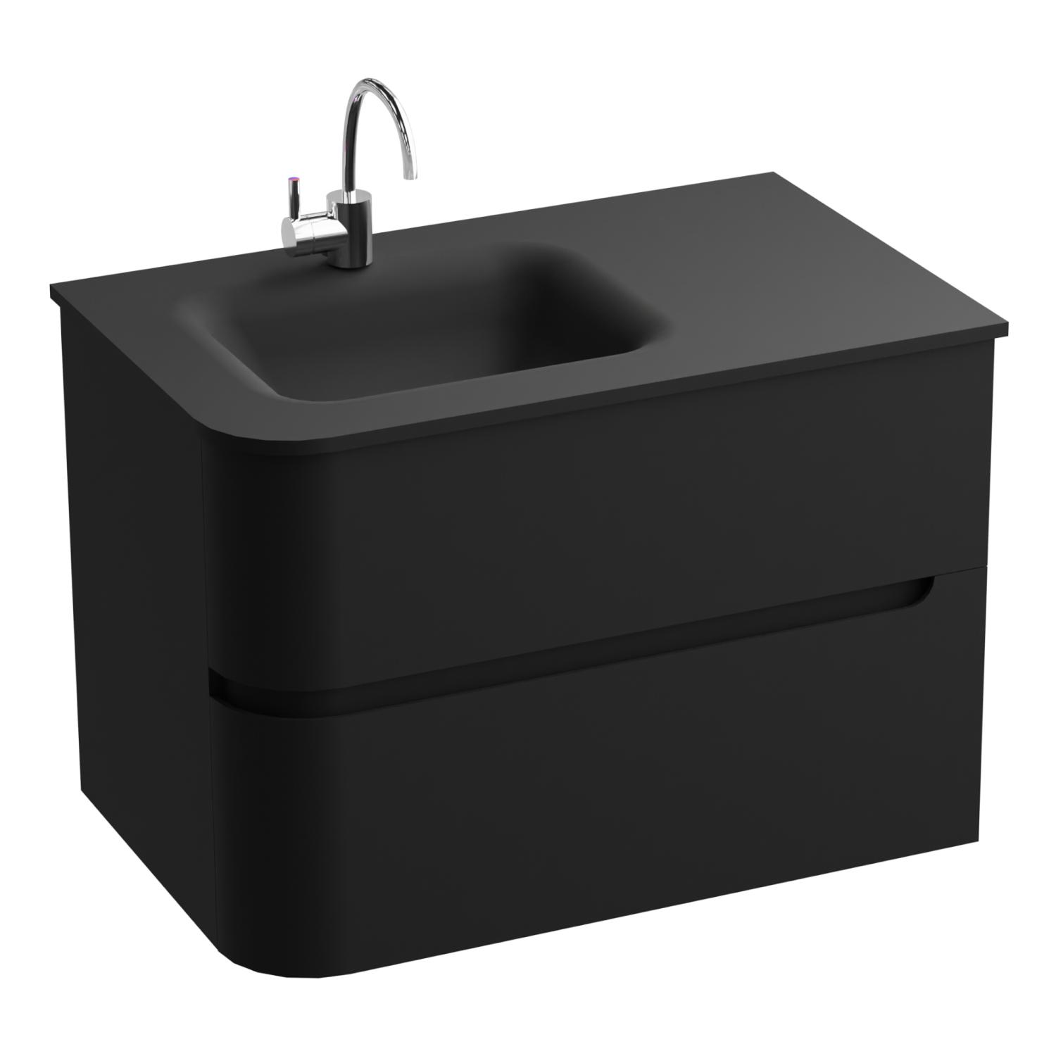 Schwarzer Waschtischunterschrank Atlanta Black 80 mit Glaswaschbecken
