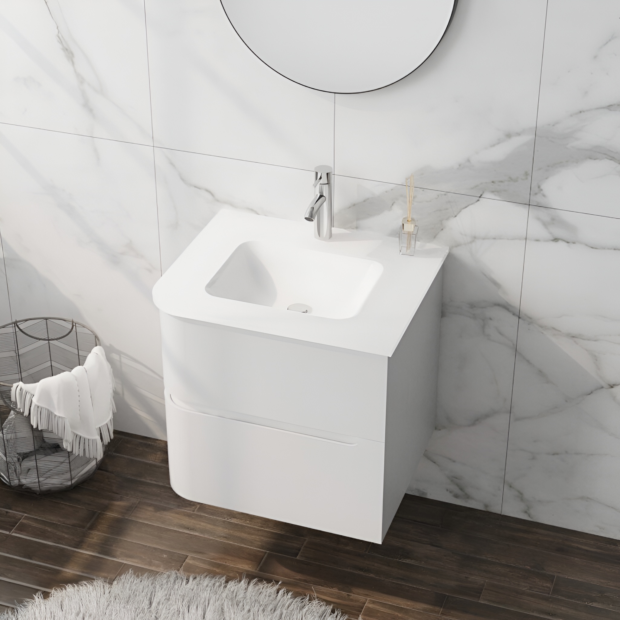 Badezimmer-H&auml;ngeschrank Atlanta White 600 mit Glaswaschbecken