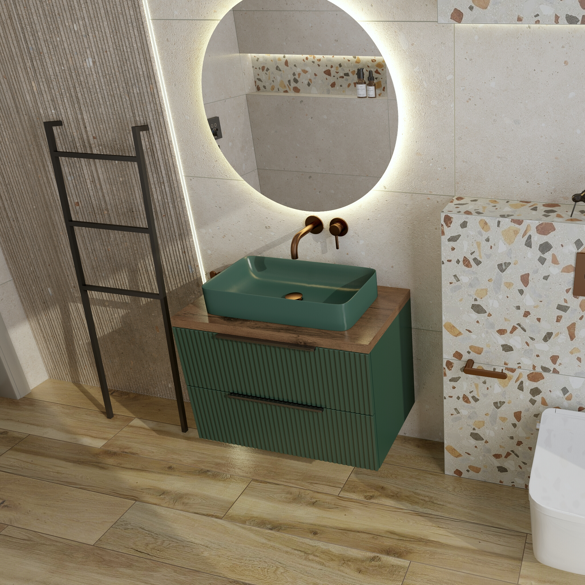 Badezimmer-Hängeschrank Oklahoma Green Mat 80 – Flaschengrün, Soft-Close und Vollauszug