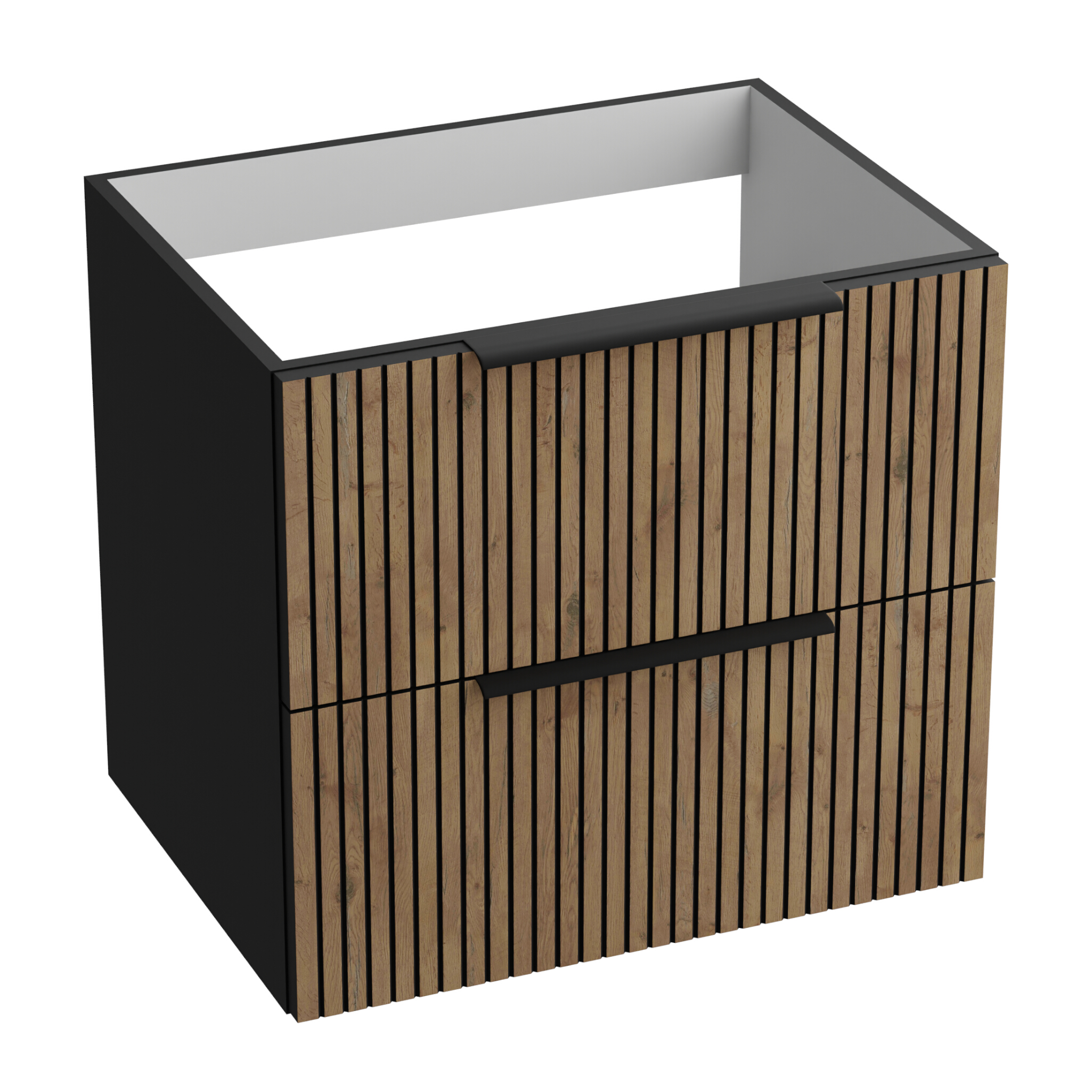 Hängeschrank Oklahoma Wood Black 60 – Badschrank in Mattschwarz mit Holzoptik