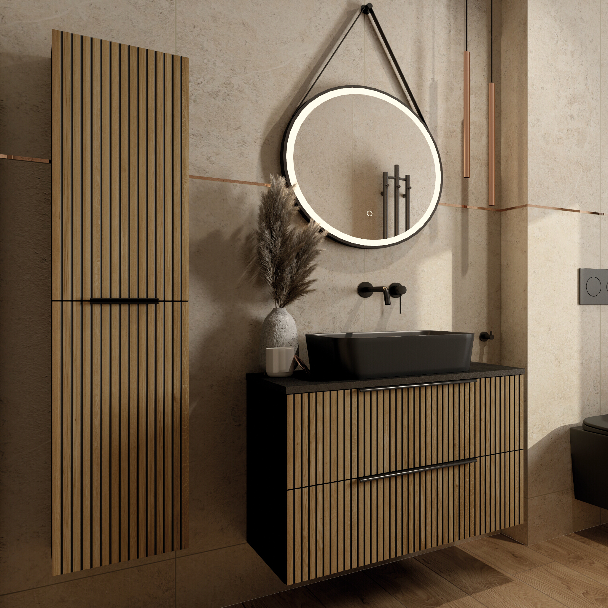 Hängeschrank Oklahoma Wood Black 80 cm – Industrial trifft Eleganz
