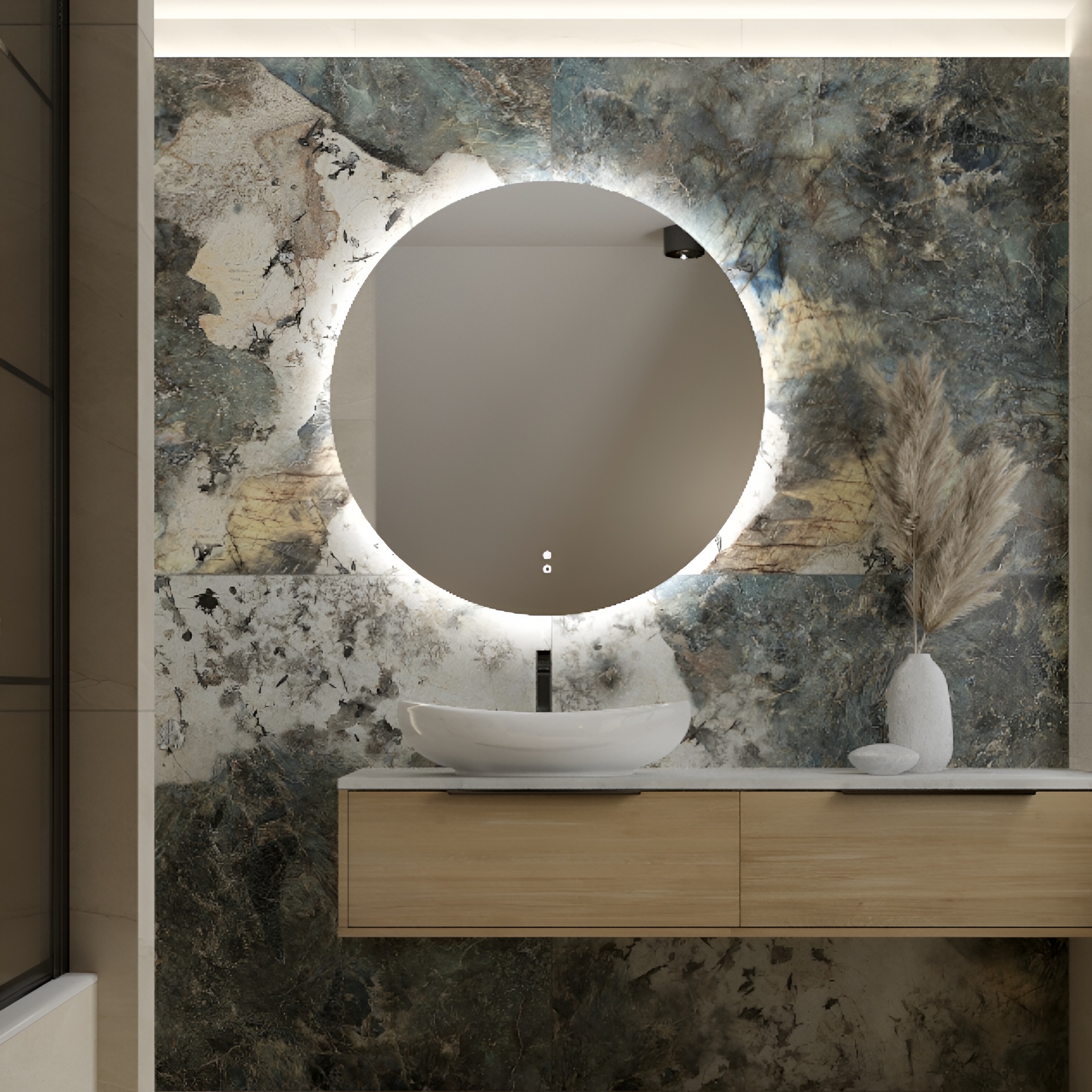 AURA 80 Runder LED-Badspiegel mit Touch-Schalter, IP44