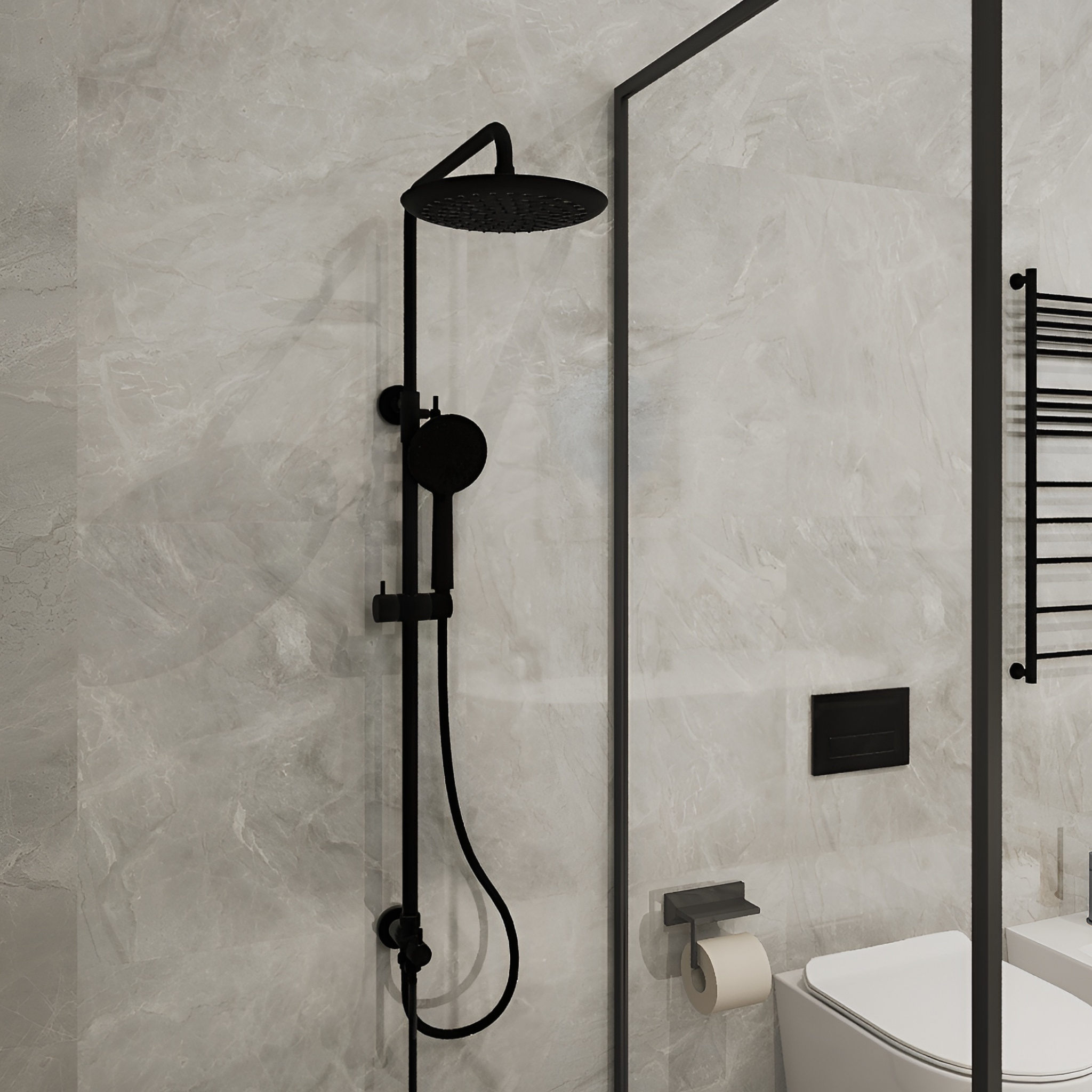 Aufputz-Duschsystem mit Regenbrause Orion Matt Black – ohne Armatur