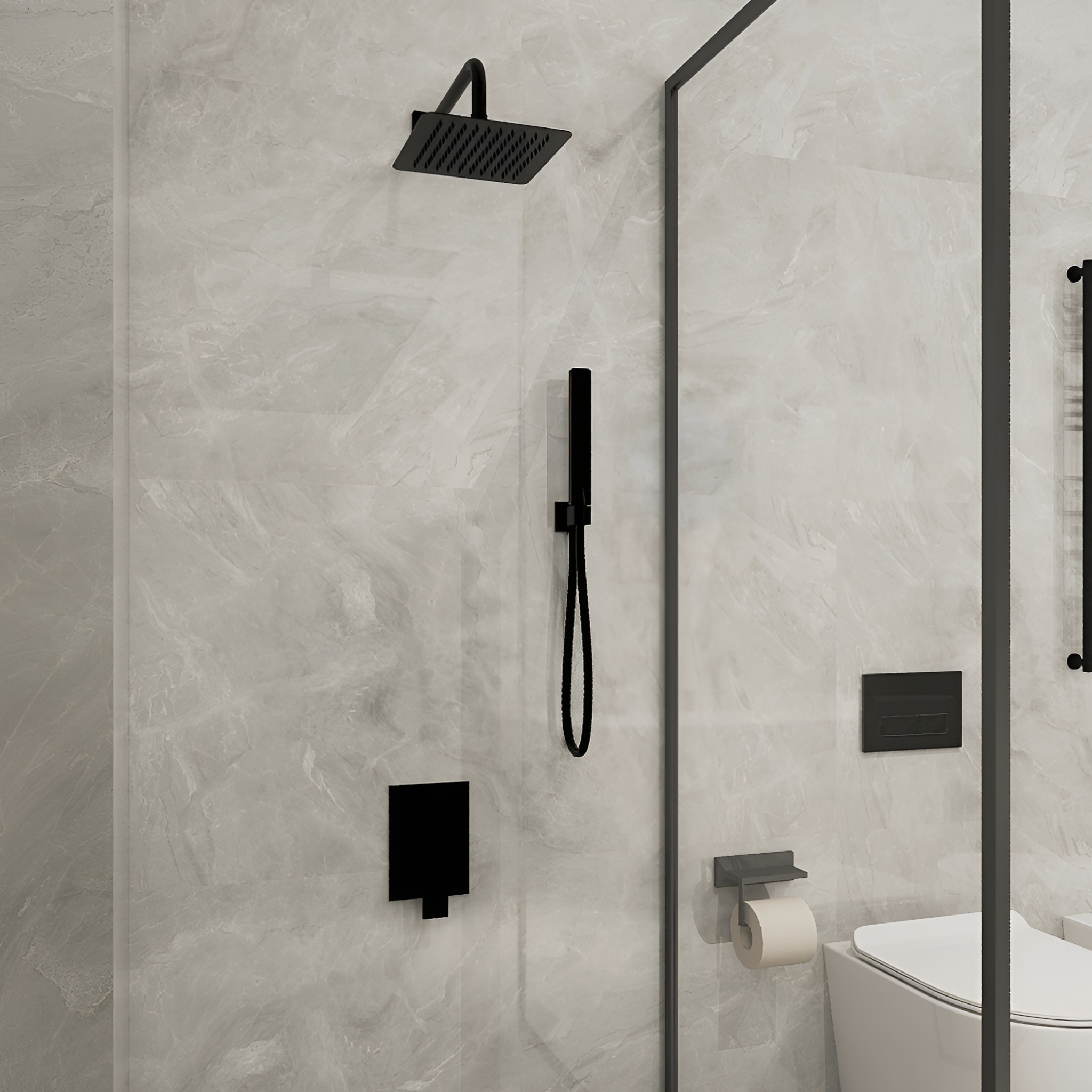 Unterputz-Duschset Aquila Matt Black mit Regendusche
