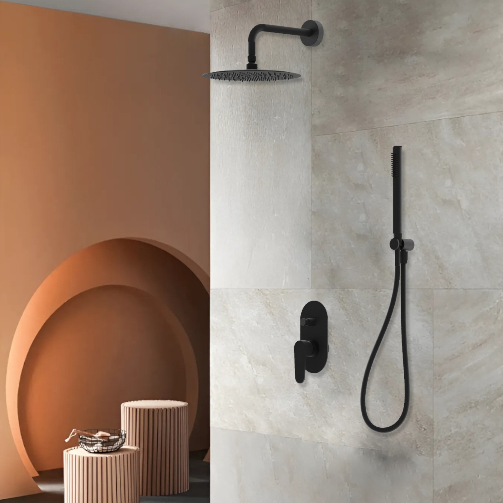Unterputz-Duschsystem mit Regenbrause Cetus Matt Black