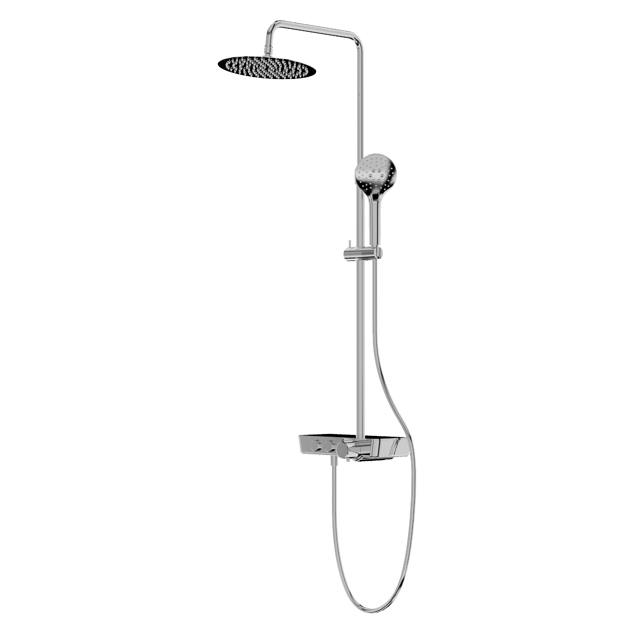 Cetus Chrome Aufputz-Duschsystem mit Thermostat, Regenbrause und Glasablage